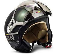 Soxon® SP-325 Plus „Black“ · Jet-Helm · Motorrad-Helm Roller-Helm Scooter-Helm Moped Mofa-Helm Chopper Retro Vespa Vintage Pilot Biker Damen · ECE 22.05 Visier Schnellverschluss Tasche XS-XL (53-62cm)