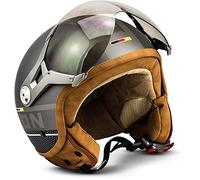 Soxon® SP-325 Plus „Titanium“ · Jet-Helm · Motorrad-Helm Roller-Helm Scooter-Helm Moped Mofa-Helm Chopper Retro Vespa Vintage Pilot Biker Helmet · ECE 22.05 Visier Schnellverschluss Tasche L (59-60cm)