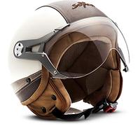 Soxon® SP-325 Urban „Creme“ · Jet-Helm · Motorrad-Helm Roller-Helm Scooter-Helm Moped Mofa-Helm Chopper Retro Vespa Vintage · ECE 22.05 Visier Leather-Design Schnellverschluss Tasche XS (53-54cm)