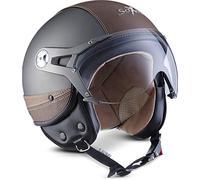 Soxon® SP-325 Urban „Titan“ · Jet-Helm · Motorrad-Helm Roller-Helm Scooter-Helm Moped Mofa-Helm Chopper Retro Vespa Vintage Pilot · ECE 22.05 Visier Leather-Design Schnellverschluss Tasche S (55-56cm)
