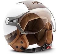 Soxon® SP-325 Urban „White“ · Jet-Helm · Motorrad-Helm Roller-Helm Scooter-Helm Moped Mofa-Helm Chopper Retro Vespa Vintage Pilot · ECE 22.05 Visier Leather-Design Schnellverschluss Tasche M (57-58cm)