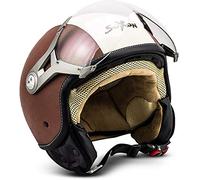 Soxon® SP-325 „Vintage“ · Jet-Helm · Motorrad-Helm Roller-Helm Scooter-Helm Moped Mofa-Helm Chopper Retro Vespa Vintage Pilot Biker Helmet · ECE 22.05 Visier Schnellverschluss Tasche XL (61-62cm)