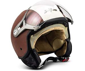 Soxon® SP-325 „Vintage“ · Jet-Helm · Motorrad-Helm Roller-Helm Scooter-Helm Moped Mofa-Helm Chopper Retro Vespa Vintage Pilot Biker Helmet · ECE 22.05 Visier Schnellverschluss Tasche XL (61-62cm)
