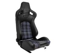 AUTO-STYLE Sportsitze 'GT' - Schwarz Kunstleder + Stoff in Grau Karomuster + Graue Naten - Doppelseitig Verstellbare Rückenlehne - inkl. Laufschienen