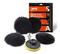 SPTA Lammfell pad, Lammwollhaube, Lammfell, 5tlg 80mm Polieren polierscheibe Polierset Set Wolle Pad Lammwolle 80mm Klett pad polierscheibe + M14 Bohrer Adapter für Auto poliermaschine -HWPPS3M14M6