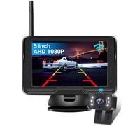 【Stabiles Signal】AHD 1080P Rückfahrkamera Kabellos, Drahtlose Rückfahrkamera Auto mit 5 Zoll Monitor 6 LED Licht Funk Rückfahrkamera 170° Weitwinkel IP69 Wasserdicht DIY-Leitfaden für Auto Caravan Van