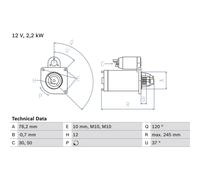 Bosch Anlasser 0 986 025 370 – 2,2 kW – Drehrichtung im Uhrzeigersinn – für Volvo XC60/V60