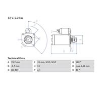Bosch Anlasser 0 986 025 370 – 2,2 kW – Drehrichtung im Uhrzeigersinn – für Volvo XC60/V60