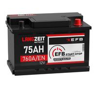 Starterbatterie Autobatterie EFB 12V 75Ah 760A/EN Start-Stop Batterie 70Ah 80Ah