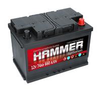 STARTERBATTERIE HAMMER 12V 74 Ah AUTOBATTERIE TOP ANGEBOT gefüllt u. geladen NEU