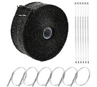 STCRERAG Hitzeschutzband, Hitzeschutzband Auspuff 10 * 5m Hitzeschutzband mit 12 Stück 30cm Edelstahl Kabelbinder Schwarz Hitzeschutzband für Fächerkrümmer Auto Motorrad Thermoband