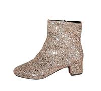 Stiefeletten Glitzer Damen mit Absatz, Glänzend Kurzstiefel Damen Seitlichem Reißverschluss Knöchelstiefel Runde Zehen Kurze Stiefel Übergangsstiefel Blockabsatz Ankle Boots Halbhoch Damenstiefel