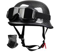 STTTBD Halbschalenhelm aus Kohlefaser im Deutschen Stil mit DOT/ECE, Halbschalen-Motorradhelme mit verstellbarem Schnellverschluss und Schutzbrille für Erwachsene, Männer und Frauen D,3XL=64-65cm