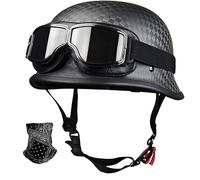 STTTBD Halbschalenhelm aus Kohlefaser im Deutschen Stil mit DOT/ECE, Halbschalen-Motorradhelme mit verstellbarem Schnellverschluss und Schutzbrille für Erwachsene, Männer und Frauen E,3XL=64-65cm