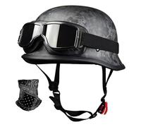 STTTBD Retro Motorrad Carbonfaser Motorrad Halbschalenhelm DOT/ECE Zulassung Retro Jethelm mit Sonnenbrille für Cruiser Chopper Biker Moped J,3XL=64-65cm