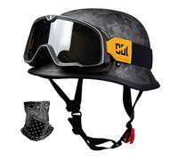 STTTBD Retro Motorrad Carbonfaser Motorrad Halbschalenhelm DOT/ECE Zulassung Retro Jethelm mit Sonnenbrille für Cruiser Chopper Biker Moped B,3XL=64-65cm