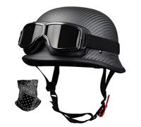 STTTBD Retro Motorrad Carbonfaser Motorrad Halbschalenhelm DOT/ECE Zulassung Retro Jethelm mit Sonnenbrille für Cruiser Chopper Biker Moped L,3XL=64-65cm