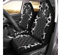 STUOARTE Autositzbezüge für Vordersitze, Kuhdruck, 2 Stück, einfache Installation, universell passend für die meisten Autos, LKWs, Lieferwagen und SUVs, Schwarz und Weiß