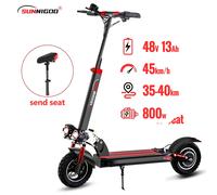 SUNNIGOO Elektroroller für Erwachsene, 10 Zoll Offroad, 48V Lithium-Akku, Höchstgeschwindigkeit 45km/h E-Scooter mit Abnehmbarem Sitz und Klappbarer Konstruktion 800W 48V 13Ah