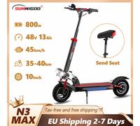 SUNNIGOO Elektroroller für Erwachsene, 10 Zoll Offroad, 48V Lithium-Akku, Höchstgeschwindigkeit 45km/h E-Scooter mit Sitz, faltbar, große Reichweite, starker Antrieb, gute Steigfähigkeit, tragbar, 800
