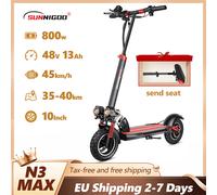 SUNNIGOO Elektroroller für Erwachsene, 10 Zoll Offroad, Höchstgeschwindigkeit 45km/h Schneller Faltbarer E-Scooter 40km Reichweite für Pendler 800W 48V 13Ah