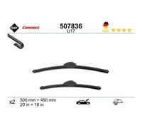 SWF Connect Wischer - U17 - Kit Aus in Deutschland Hergestellten Flachbalkenwischern Für Optimale Wischleistung 500mm/450mm - Vorne - 2er-Set