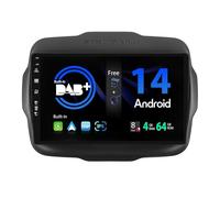 SXAUTO - Built-in DAB - Android 14 IPS Autoradio Passt für Jeep Renegade (2015-2018) - Eingebaut Carplay/Android Auto/DSP - LED Kamera + MIC - 4G+64G - AHD 360-Camera SWC Fast-boot WIFI - 2 Din 9 Zoll