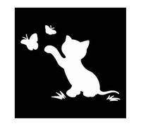SXQPOCAR Fahrzeugkarosseriedekoration Katze Fangen Schmetterling Aufkleber Auto Body Bumper Vinyl Film Aufkleber(Glossy White,15x12cm)
