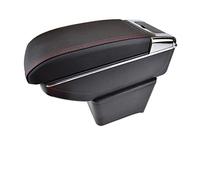 Szwaldaper For VW, for POLO, 9N/9N3 02-09 Vivo 10- Dual Layer Auto Armlehne Getränkehalter Mittelkonsole Aufbewahrungsbox Tablett Leder Auto-Mittelarmlehnenbox(Red thread)