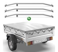 Tarpofix® Anhänger Plane 207x114 cm + 3X Planenbügel | für 750kg PKW Hänger | Anhängerplane Flachplane aus PVC PLANENMATERIAL | Verstärkte Stema Anhänger Plane | Abdeckplane + Flachplanenbügel | Grau
