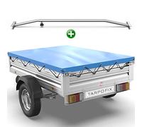 Tarpofix® Anhänger Plane 207x114cm + 1x Planenbügel | für 750kg PKW Hänger | Anhängerplane Flachplane aus PVC PLANENMATERIAL | Verstärkte Stema Anhänger Plane | Abdeckplane + Flachplanenbügel | Blau