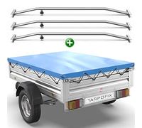 Tarpofix® Anhänger Plane 207x114cm + 3X Planenbügel | für 750kg PKW Hänger | Anhängerplane Flachplane aus PVC PLANENMATERIAL | Verstärkte Stema Anhänger Plane | Abdeckplane + Flachplanenbügel | Blau