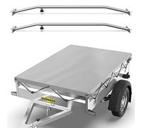 Tarpofix® Anhänger Plane 211x116 cm + 2X Planenbügel | PVC PLANENMATERIAL Flachplane | Verstärkte Humbaur Anhängerplane für 750kg PKW Hänger | Anhänger Zubehör Abdeckplane + Flachplanenbügel | Grau