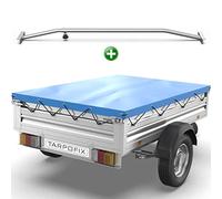 Tarpofix® Anhänger Plane 257,5x134,5 cm + 1x Bügel für Stema 1300kg PKW | Verstärkte PVC Planenmaterial Flachplane | Anhänger Zubehör Abdeckplane + Flachplanenbügel für Hänger