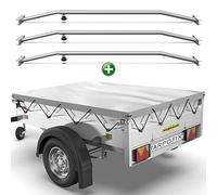 Tarpofix® Anhänger Plane 258 x 136cm + 3X Planenbügel | für PKW Hänger | Flachplane aus PVC PLANENMATERIAL | Verstärkte Humbaur Anhängerplane | Anhänger Zubehör Plane + Flachplanenbügel