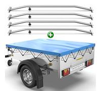 Tarpofix® Anhänger Plane 258x136 cm + 4X Planenbügel | PVC PLANENMATERIAL Flachplane | Verstärkte Humbaur Anhänger Plane für 1300kg PKW Hänger | Anhänger-Zubehör Abdeckplane + Flachplanenbügel