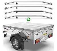 Tarpofix® Anhänger Plane 258x136 cm + 4X Planenbügel | PVC PLANENMATERIAL Flachplane | Verstärkte Humbaur Anhänger Plane für 1300kg PKW Hänger | Anhänger-Zubehör Abdeckplane + Flachplanenbügel | Grau