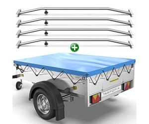 Tarpofix® Anhänger Plane 258x136 cm + 4X Planenbügel | PVC PLANENMATERIAL Flachplane | Verstärkte Humbaur Anhänger Plane für 1300kg PKW Hänger | Anhänger-Zubehör Abdeckplane + Flachplanenbügel