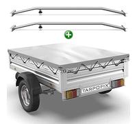 Tarpofix® Anhängerplane 2075x1140mm + 2X Planenbügel | für 750kg PKW Hänger | Anhänger Plane Flachplane aus PVC PLANENMATERIAL | Verstärkte Stema Anhänger Plane | Abdeckplane + Flachplanenbügel | Grau