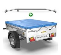 Tarpofix® Anhängerplane 211 x 116 cm + 1x Planenbügel | PVC PLANENMATERIAL Flachplane | Verstärkte Humbaur Anhänger Plane für 750kg PKW Hänger | Anhänger Zubehör Abdeckplane + Flachplanenbügel