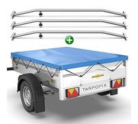 Tarpofix® Anhängerplane 211x116 cm + 3X Planenbügel | PVC PLANENMATERIAL Flachplane | Verstärkte Humbaur Anhänger Plane für 750kg PKW Hänger | Anhänger Zubehör Abdeckplane + Flachplanenbügel | Blau