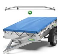 Tarpofix® Anhängerplane 217x117 cm + 1x Planenbügel | Anhänger Plane Flachplane aus PVC PLANENMATERIAL | Verstärkte Unsinn Anhänger Plane für 750kg PKW Hänger | Abdeckplane + Flachplanenbügel | Blau