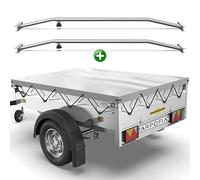 Tarpofix® Anhängerplane 258x136cm + 2x Planenbügel | Anhänger Plane Flachplane aus PVC PLANENMATERIAL | Verstärkte Humbaur Plane für 1300kg PKW Hänger | Anhänger Zubehör Abdeckplane + Flachplanenbügel