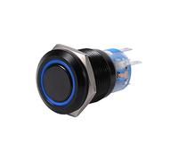 Tastschalter 12V-19Mm 12V Schalter Selbstsichernde Wasserdichte Metall Knopfschalter Lichtschalter Schwarz Shell(Blau)