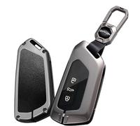 TECART Autoschlüssel Hülle Passt für VW Volkswagen Golf 8 MK8 MK7 ID.3 ID.4 ID.5 Cupra Seat Leon für Skoda Octavia Kodiaq Schlüssel Hülle Zinklegierung Leder Schlüsselhülle 3 Tasten- Kurze Schwarz
