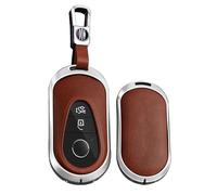 TECART Leder Autoschlüssel Hülle Cover Passt für Mercedes Benz C S Klasse W223 W206 EQS 450 500 580 E53 AMG S350L S500L Tragbar Smart Schutzhülle Schlüsselcover Zubehör 3 Taste A Silber Braun