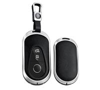 TECART Leder Autoschlüssel Hülle Cover Passt für Mercedes Benz C S Klasse W223 W206 EQS 450 500 580 E53 AMG S350L S500L Tragbar Smart Schutzhülle Schlüsselcover Zubehör 3 Taste A Silber Schwarz
