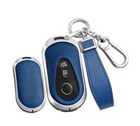 TECART Leder Autoschlüssel Hülle Cover Passt für Mercedes Benz C S Klasse W223 W206 EQS 450 500 580 E53 AMG S350L S500L Tragbar Smart Schutzhülle Schlüsselcover Zubehör 3 Taste B Silber Blau