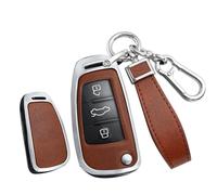 TECART Leder Klapp Autoschlüssel Hülle Cover Passt für Audi A1 A3 A4 A6 A8 Quattro Q2 Q3 Q7 S3 S6 RS3 RS6 R8 TT TTS Tragbar Smart Schutzhülle Schlüsselcover Zubehör 3 Taste B Silber Braun