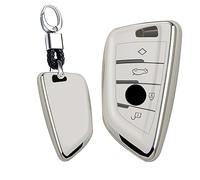 TECART Smart Autoschlüssel Hülle Cover Passt für BMW X1 F48 X2 X3 X5 X7 F15 X6 F16 X5M G30 G11 2er 5er 7er 218i 530Li 750i TPU Schutzhülle Schlüsselcover Zubehör Auto Schlüssel 4 Taste Silber Weiß B